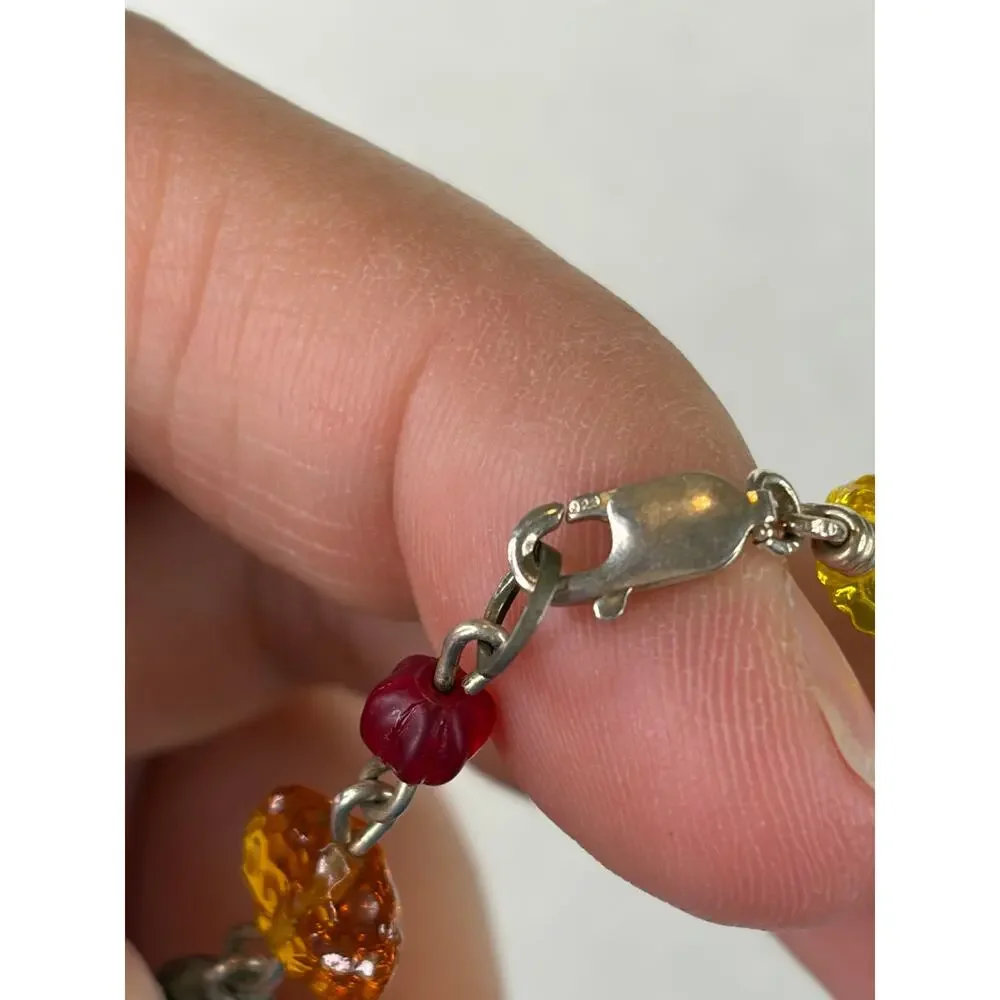 Art Glass Artisan Made Beaded Necklace on 925 Sterling 16in Colorful Whimsical